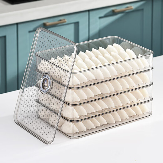 Huazi dumpling storage box for refrigerator, food-grade frozen dumpling tray, multi-layer frozen quick-frozen preservation box, two layers and two lids 0