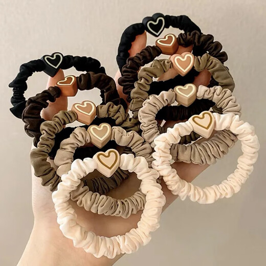 Jisenjia's new Korean style love hair rope for women to tie their hair with rubber bands, simple, highly elastic and durable hair rope that does not hurt the hair tie and hair accessories LL205-mixed color 5 pieces