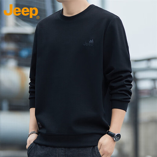 JEEP Jeep sweatshirt men's autumn and winter round neck long-sleeved T-shirt men's loose casual clothes men's black 2XL