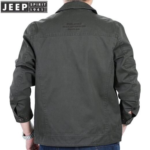 JEEP SPIRIT夹克男外套翻领纯色棉上衣中年男士商务休闲男装褂子外套【易穿搭 7229军绿色 XL 码建议140-155斤