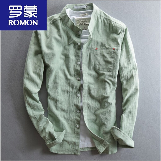 罗蒙（ROMON）亚麻短袖T恤男立领棉麻料长.袖中国风T恤大码日系休闲薄款潮 【七 分袖：灰色】 M