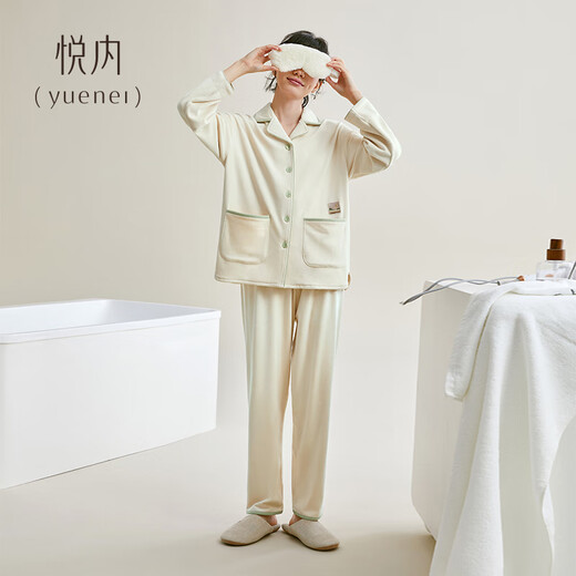 Yuenei Couple Pajamas Women's Autumn and Winter Winter Island Velvet Flannel Thickened Coral Velvet Home Clothing Men's Suit 480004 Milky Apricot Color Women's 2XL (Male 160-180 Jin Jin equals 0.5 kg / Female 140-160 Jin Jin equals 0.5 kg)