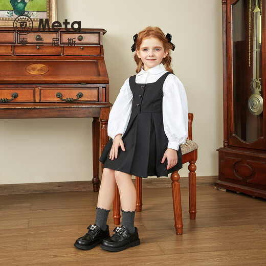 Terranis meta autumn new girls non-slip soft sole black performance shoes, comfortable and wear-resistant children's leather shoes, black 30, inner length 18.5cm, suitable for feet 17.5cm long