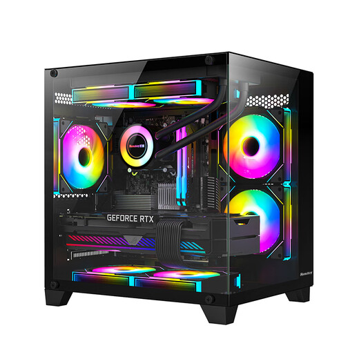 Huntkey V320 First Love Panoramic Sea View Room Case Desktop Computer Case (Double-sided tempered glass/left and right partitions/240 water cooling/7 fan positions/M-ATX motherboard) S900 Sandstorm Panoramic Edition-White