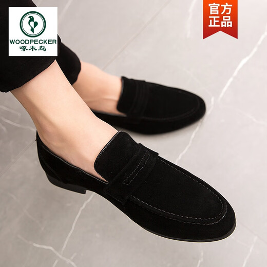 Specht 2024 Sommer Neue Mützenschuhe Herren Frühling Frosted Fell Casual Love Trendy Schuhe Herrenkoreaner Lederschuhe 6999 Schwarz 38