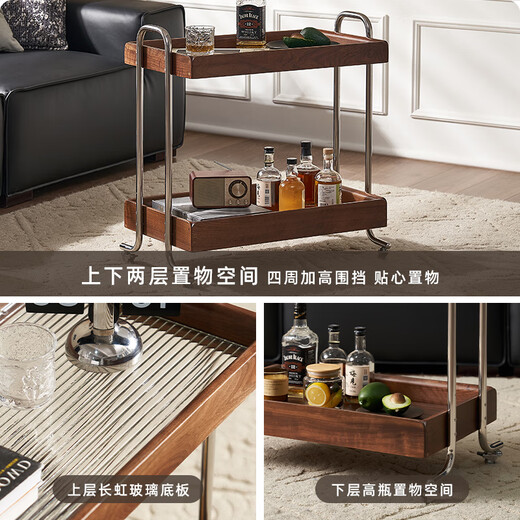 
Original solid wood edge movable retro trolley North American black walnut living room sofa tea table M1181 [Black walnut] trolley 670*380*690mm