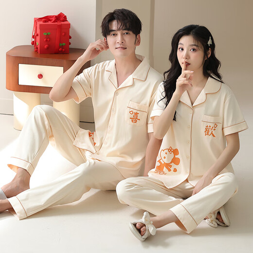 浪莎（LangSha）睡衣情侣装夏季纯棉7A抗菌短袖长裤家居服一男一女夏天可外穿套装 6221情侣装 女M+男L