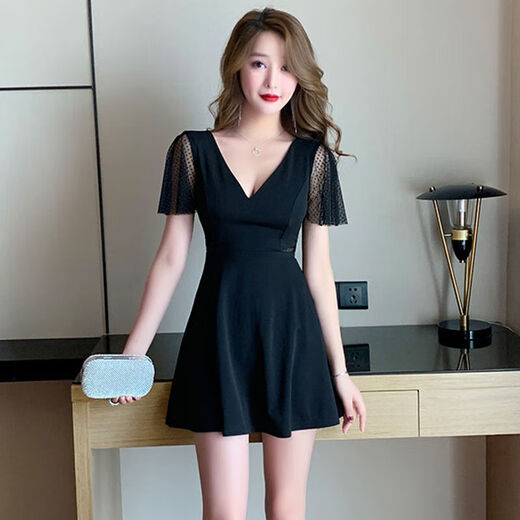 Ropa de mujer sexy para clubes nocturnos, vestido sexy, falda de masaje de baño, ropa de trabajo técnica de vestir 708 Negro L (100-110Jin [Jin equivale a 0.5 kg])