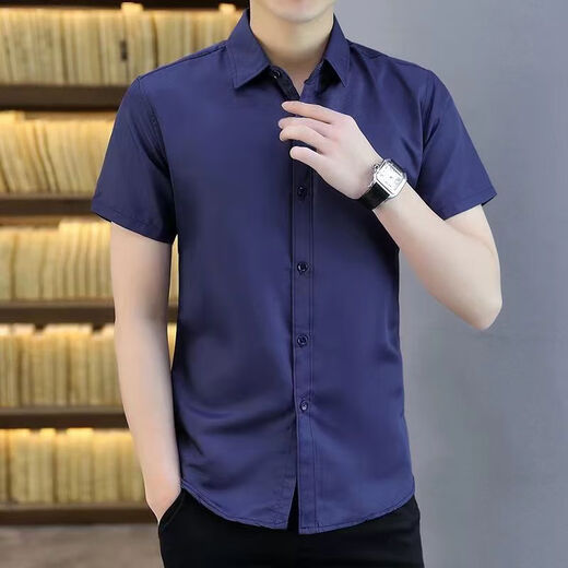Baumwollkurzärärmel-Shirt Herrengeschäft Formale Kleidung professionelle Arbeit Kleidung Freizeit und eisenfreies Sommer-Taschenfreies Festfarb Shirt 691 38