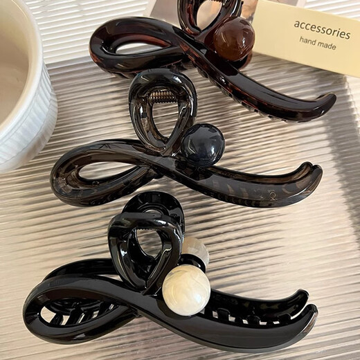 Two Worlds High-end Maillard Clip Large Women's 2025 New Back of the Head Shark Clip Hair Clip Temperament Hair Accessories Autumn Caramel Color Beads Large Clamp