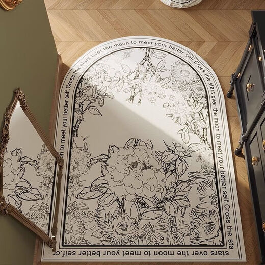Yingzhu'er light luxury entry door floor mat, high-end feel foot mat, stain-resistant, no-wash PVC retro entry door mat, leather carpet cutting, medieval garden, curved 140X200CM, third generation texture leather