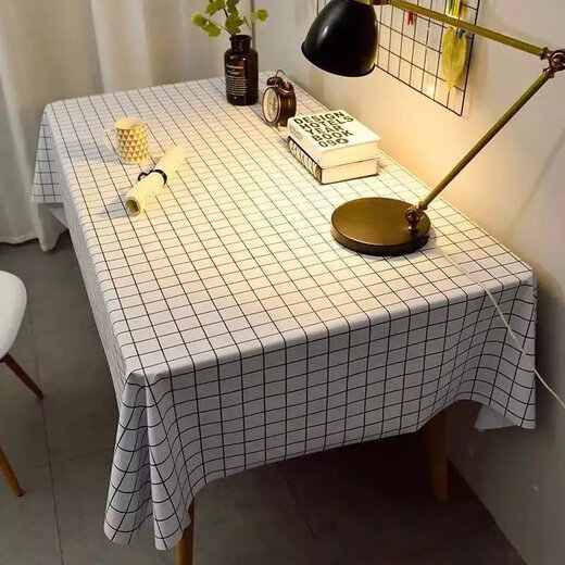 Selected PVC plastic tablecloth, anti-scalding, anti-oil, no-wash tablecloth, girly heart ins rectangular dining table, PVC white plaid 140*220CM