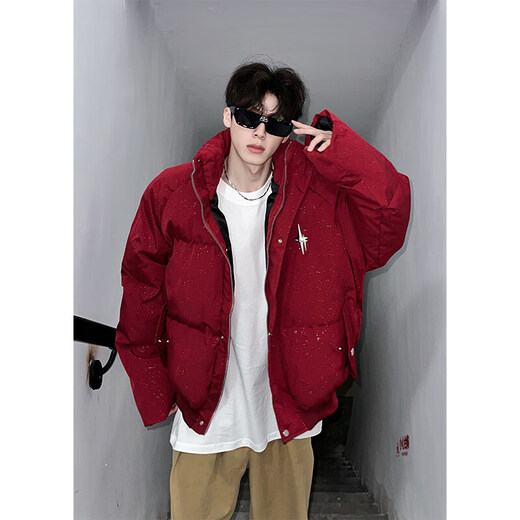Zhiwei Man's Gypsophila Cotton Jacket Men's 2025 Winter New Thick Warm Cotton Jacket American High Street Loose Casual Cotton Jacket Red XL Recommended 120-140Jin Jin equals 0.5 kg