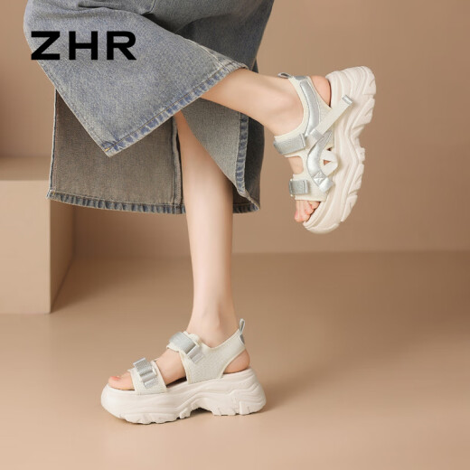 ZHR凉鞋女时尚轻便夏季运动休闲鞋透气百搭女鞋 G693 米色 36 