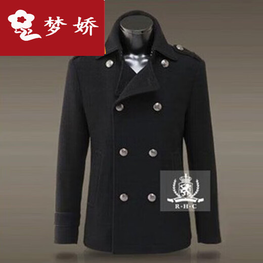 Mengjiao men's retro wool wool jacket slim double-breasted wool coat trendy thickened warm men's short jacket winter black M