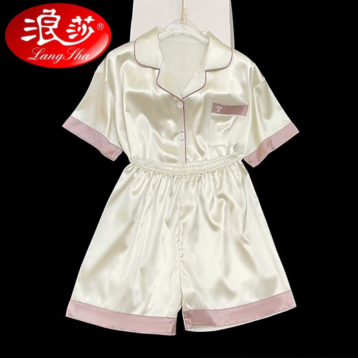 浪莎2025年新款冰i丝睡衣女士短袖夏季薄款丝绸可外穿家居服套装春夏 FS_9214#开衫双短 蕾丝口袋 2XL