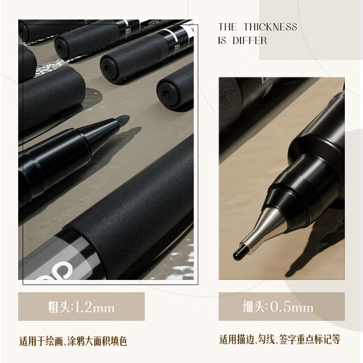 Deli (Deli) 6881 Big Big Head Styl Bleu rouge Bleu Black grande taille épaisse Tête épaisse non anéantie à l'épreuve d'huile Aliéro Barge capacité Durable Derying Marker Styl for Express Deliver Special Marker Pen [Séchage rapide étanche] Petite tête double Black-12 S831