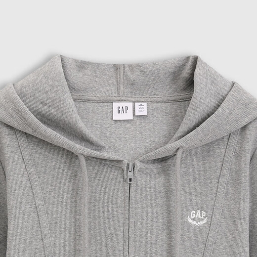 Gap Women's 2025 Spring New Logo Elastic Rib Zipper Hooded Long Sleeve T-Shirt Regular Top 729465