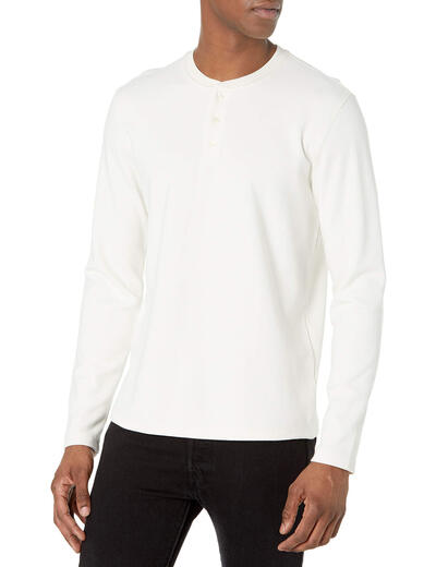 Vince Men's Double Knit Henley, Soft and Comfortable, Casual and Versatile Leche Small