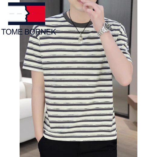 Tommy Shekelly Tommy Camiseta de manga corta para hombres Summer Summer Marca de moda Camiseta pesada Cuella de cuello redondo lo suelto ropa versátil casual Men 9906 Café M