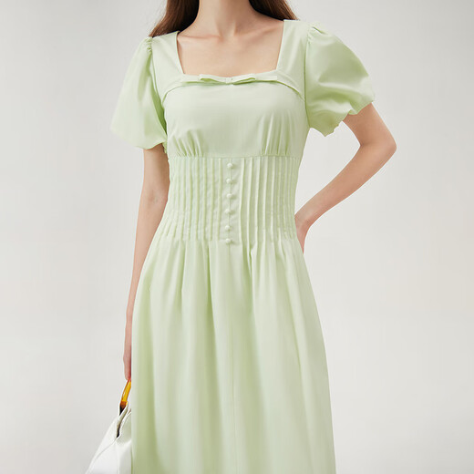 Fans Lane French romantic bow design dress 2024 summer new square neck skirt 12392 white XL