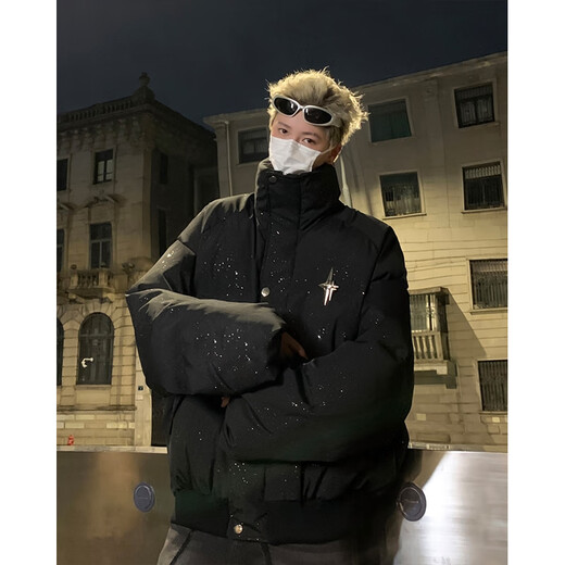 XUANSENTU American black down jacket men's winter thickened baby's breath jacket European and American high street couple's jacket cotton-padded jacket MY05 black XL