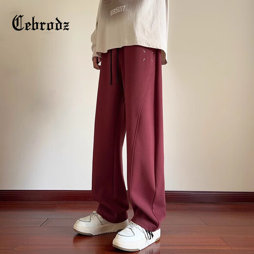 Cebrodz France casual pants men's design scimitar pants autumn new sweatpants loose straight sports pants plus velvet pants white gray plus velvet 2XL