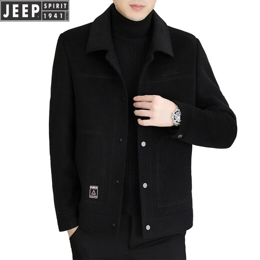 JEEP SPIRIT羊毛呢外套男士短款双面尼大衣秋冬新款男装加厚呢子夹克 常规 N2308/灰色/毛衣 XL 适合130-150斤