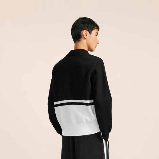 Sketch Men's New Autumn and Winter Casual Loose Shirt Collar Sweater Contrast Color Design Sweater Casual Fashion Trendy Jacket 099 Black Pattern S