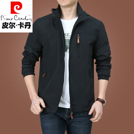 Pierre cardin outdoor men's jacket autumn and winter 2024 new middle-aged men's autumn tops plus velvet jacket men's spring and autumn thick black 9898 plus. velvet style L
