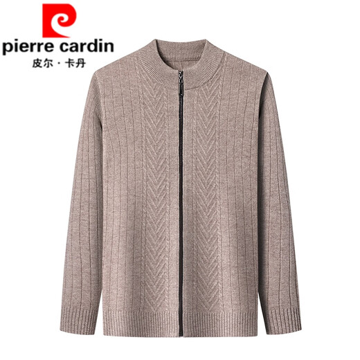Pierre Cardin half-high zipper collar men's pure cashmere cardigan thickened jacquard middle-aged knitted cardigan casual knitted jacket 15212 floral camel S 165 suitable 90-120Jin Jin equals 0.5 kg