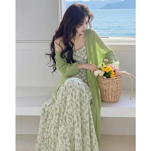 Ynwwgw Koreanische Frühlingsoutfit Ein komplettes Set 2025 Strick-Strickjacke Floral Dress Mode zweiteiler Anzug für Frauenjacke 3882W# M [Vorschlagen 100jin [Jin gleich 0,5 kg] unten]