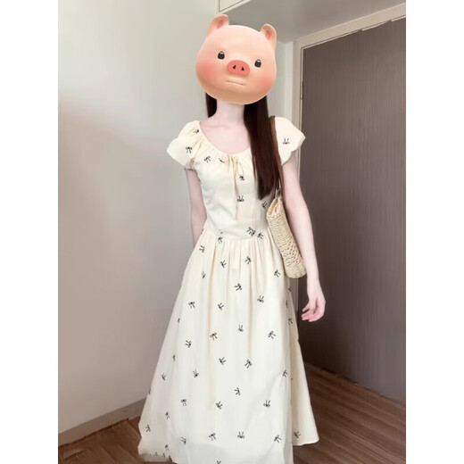 
Muni dress summer French 2025 new style simple cartoon vacation to look slim and waist-hugging temperament floral skirt French tea break dress [Rabbit] size L