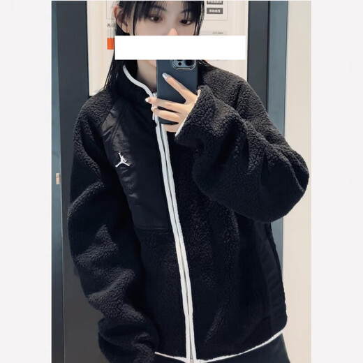 NIKEGMT8 Nike lamb velvet layered jacket JORDAN double zipper men's jacket fleece Dragon Year FZ6194 48h-AJ black-fitting style 3XL