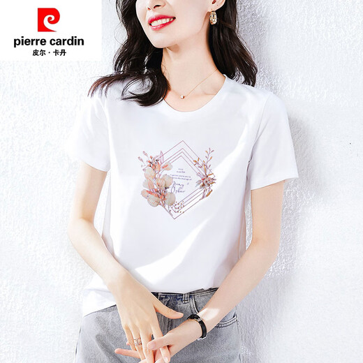Pierre CARDIN (PIERRE CARDIN) Mulberry Silk 100% Summer Pure Cotton T-shirt Women's Short Sleeve Loose Temperament Fashionable Pink T-shirt Summer 2025 6172 Gray Powder Short Sleeve M (Suggested 80-105Jin [Jin equals 0.5 kg])