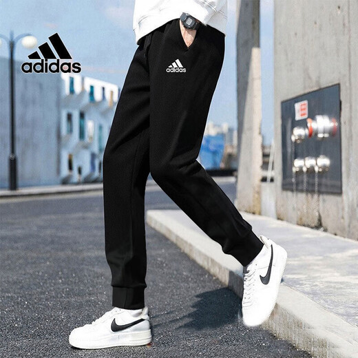 Adidas Männer Sportanzug Fitness lässig und modische Kragenjacke mit offener Briefe lose Strickhosen H46101+GK9226/Black Drei Streifen an der Seite der Jacke m
