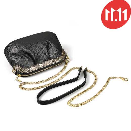 Gekazi brand celebrity dinner high-end cowhide clutch 2022 new model women's hand-clip soft cowhide mother's fashionable temperament handbag women's bag (W240A) black-small