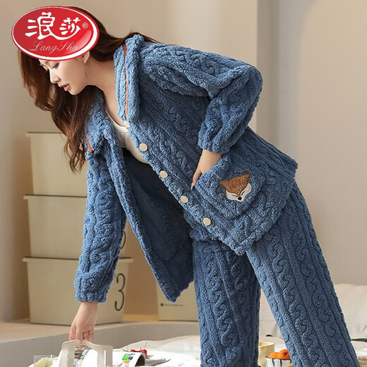 LangSha pajamas for women in autumn and winter coral velvet new style can be worn on the outside, thickened flannel, winter warm home clothing set B683 rabbit head - purple M [75-95Jin [Jin equals 0.5 kg]]