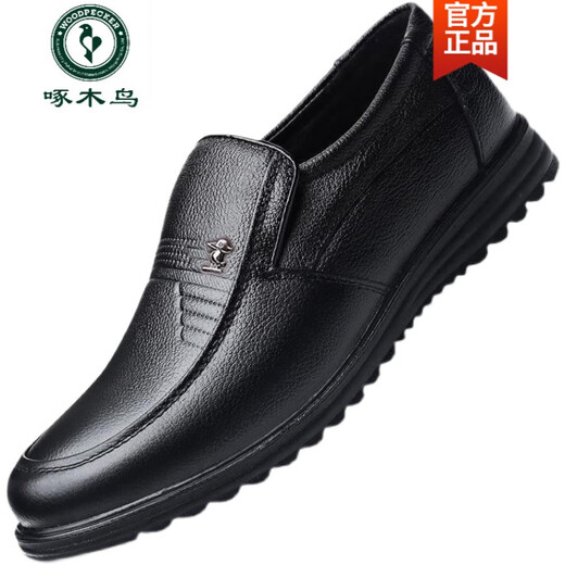 Woodpecker Genuine Cowhide Genuine Soft Leather Men's Leather Shoes Business Casual Waterproof Genuine Leather Soft Sole Middle-aged and Old Dad Shoes Trendy 8155 Leather Shoes Black Cowhide 41