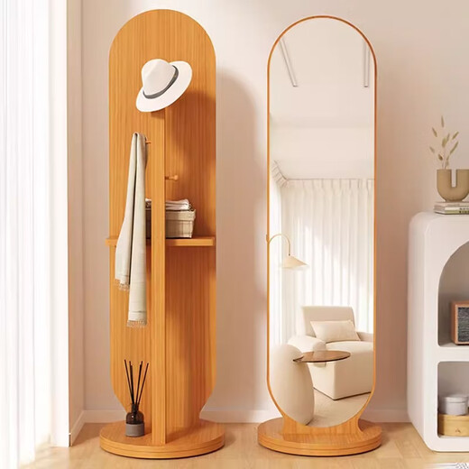 Youruoqi Ganzkörperspiegel Haushaltsspiegel Schlafzimmer Bodenspiegel Eingangsspiegel Wohnzimmer sitzende Spiegel bewegliche Aufbewahrungsständer 166*36 bodenbeständige weiße Kleidung kann aufgehängt und gelagert werden