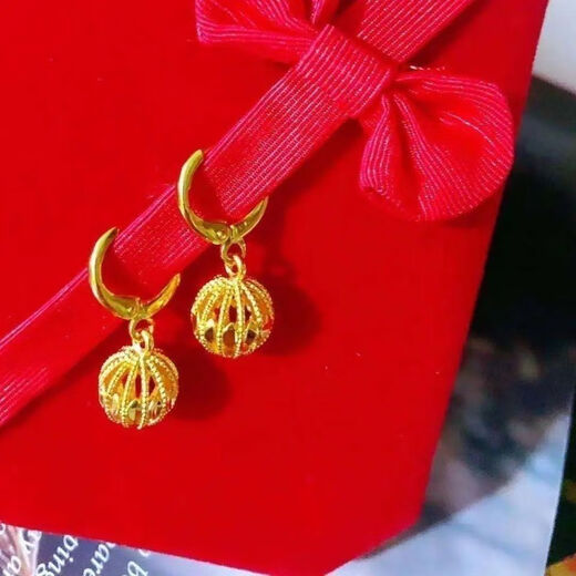 Hong Kong genuine pure sand gold earrings for women, lucky beads, golden earrings that won’t fade, gift to mom, Year of the Dragon, Dafa Exquisite // Earrings, 3.8g, only 12 pieces left