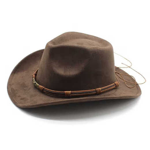Xishengdo neuer Wildleder westlicher Cowboyhut Männer und Frauen Outdoor-Reisehut rollte Krempe Ethnic Top Hut Filz Hut braune Wildleder M (56-59 cm)