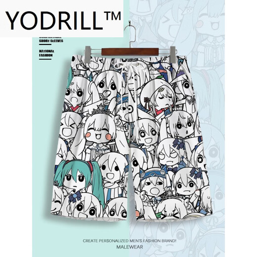 Mikeshan new cartoon printed cartoon peripherals same shorts men's casual 2D pain clothes five-point pants large size beach pants white k shorts 854 8XL 265-290Jin [Jin equals 0.5 kg]