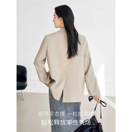 Dialogue (DUIBAI) old money style classic suit jacket for women 2026 spring new style loose H-shaped high-end temperament commuter suit Khaki M