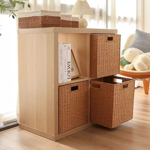 Sorachi lattice cabinet woven storage basket household imitation rattan storage box storage box cabinet clothing sundries organizing storage box coffee color 31*31*31 foldable