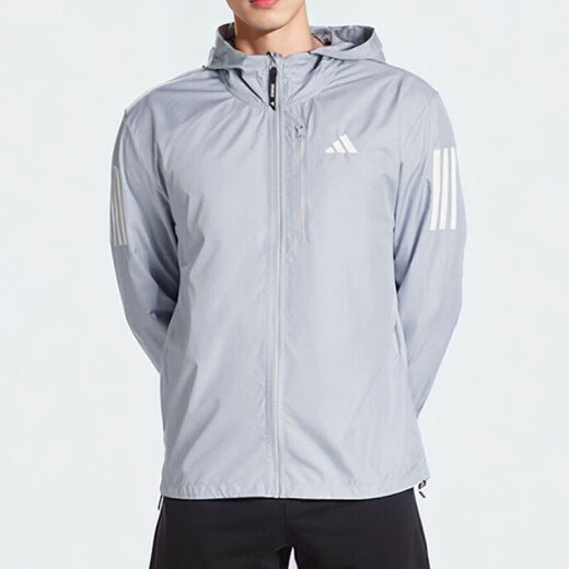 阿迪达斯外套男装 2024春新款户外健身训练运动服三条纹防风连帽休闲夹克 IN1484 M