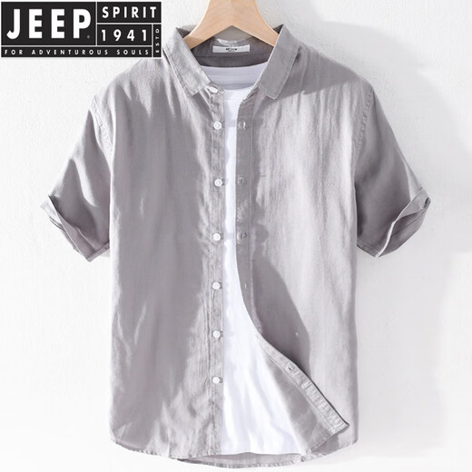 Jeep Spirit Herren-Wäsche Revers kurzärmeliges T-Shirt Lose Revers Top mit einer Krawatte mit einer Krawatte aus Baumwollwäsche Sommerkleidung 9711 Blau dunkle Farbe L.