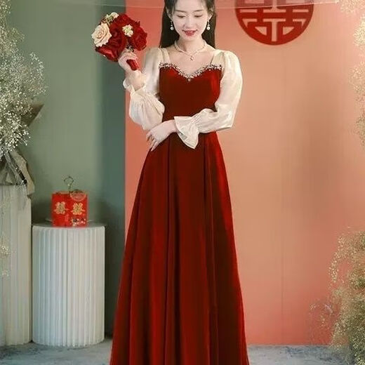 奕诗颜订婚衣服女平常可穿敬酒服新娘新款在逃公主法式主持年会红色结婚 3291 L