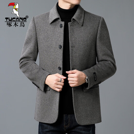 
Woodpecker (TUCANO) high-end double-sided coat for men short middle-aged business casual lapel men's thickened wool wool coat for men gray 180