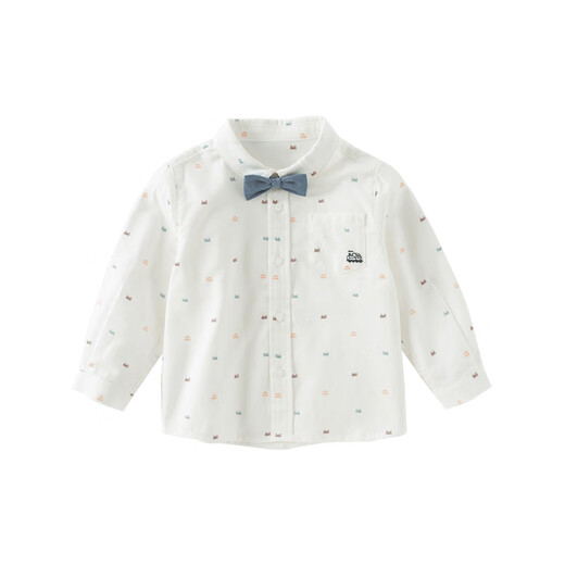 DAVE&BELLA spring new children's clothing, children's shirts, college style boys' long-sleeved shirts, fashionable children's clothes, baby boy tops, white, in stock, 110 cm (recommended height 100-110cm)